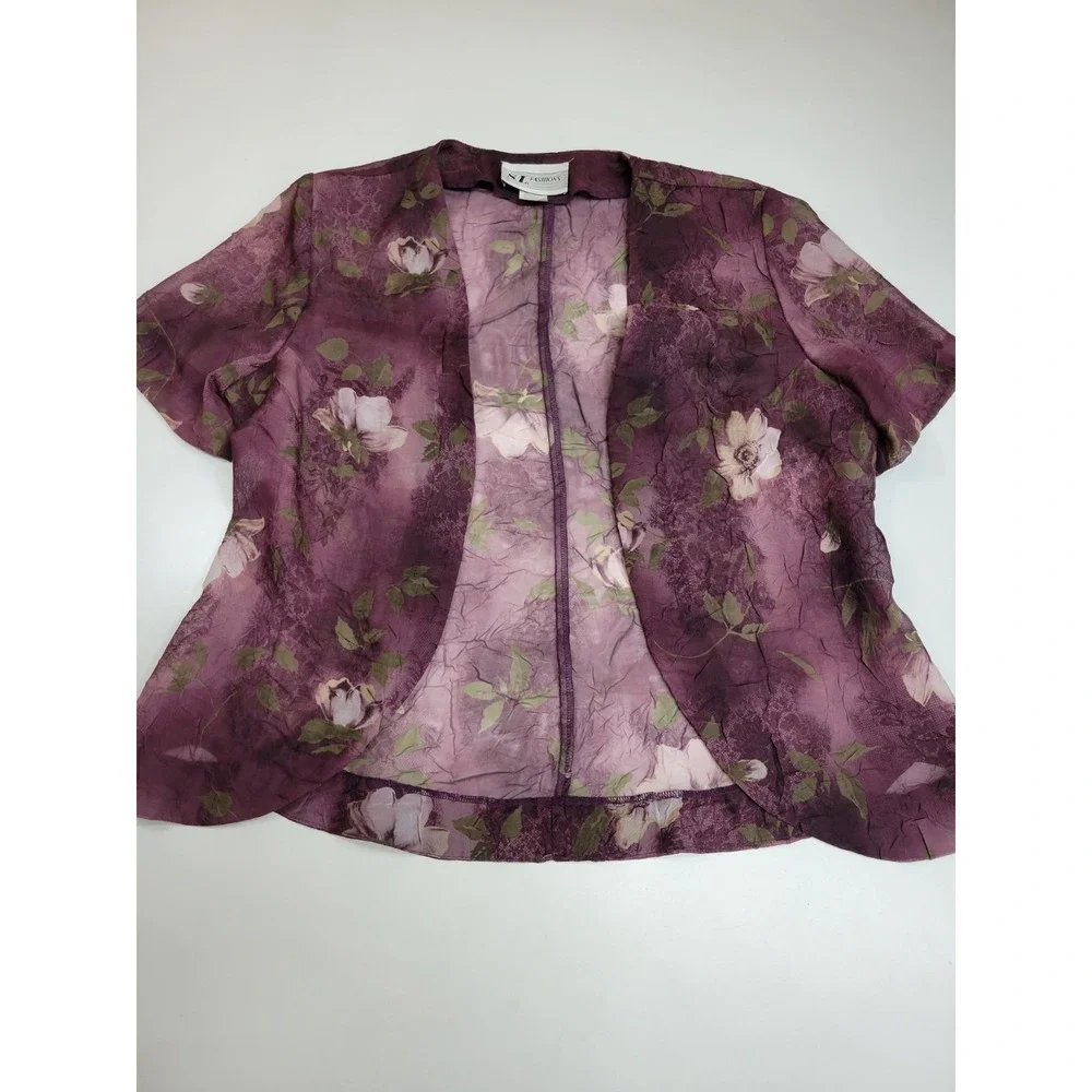 S.L. Fashions Purple Sz 12 Floral Jacket Dress 2 Piece Women Midi Chiffon Formal